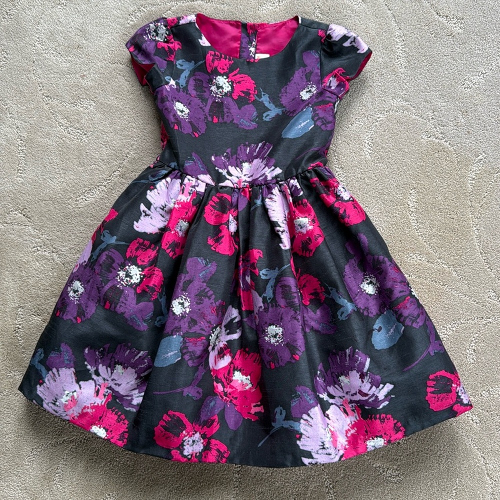 Girls Size 5 Cap-Sleeved Semi- Formal, Fit & Flare Floral Party Dress